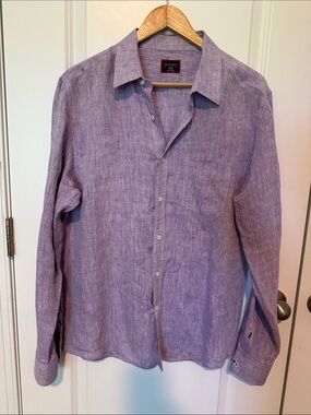 UNTUCKit Men's Purple 100% Linen  Long-Sleeve Button-Down Shirt
